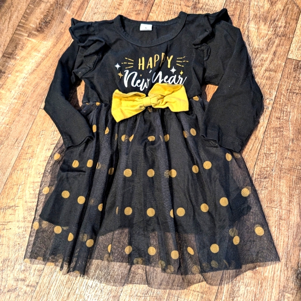 Happy New Year black and gold tutu dress size 9-12 months EUC